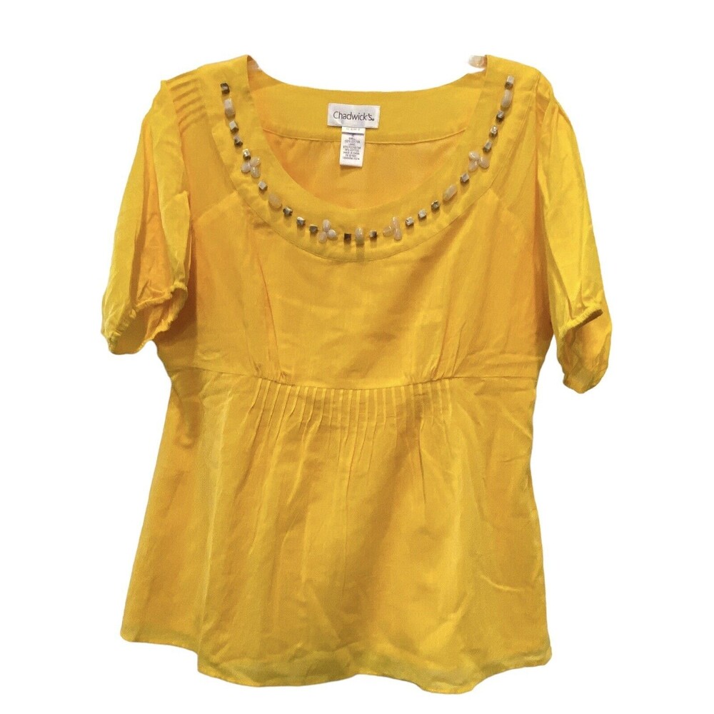 Chadwick’s Bead Embellished Scoop Neck Blouse Fitted Swing Lined Pleats 16  NEW￼